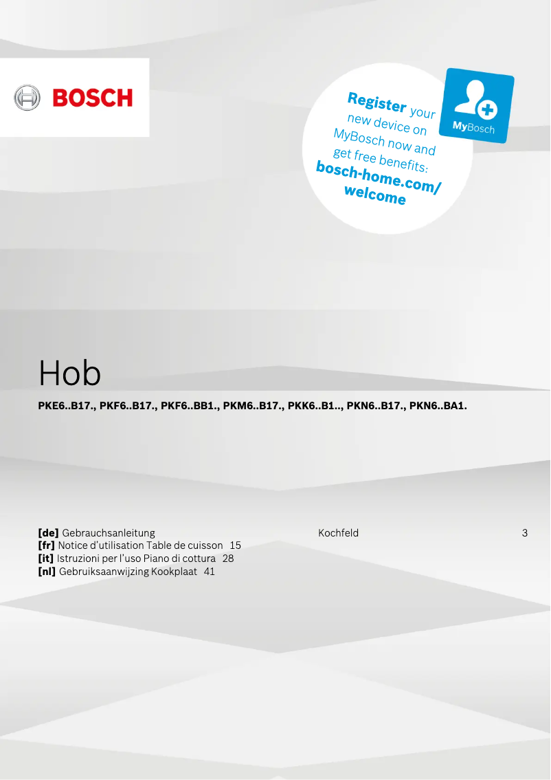 Page 1 de la notice Manuel utilisateur Bosch PKF631B17E