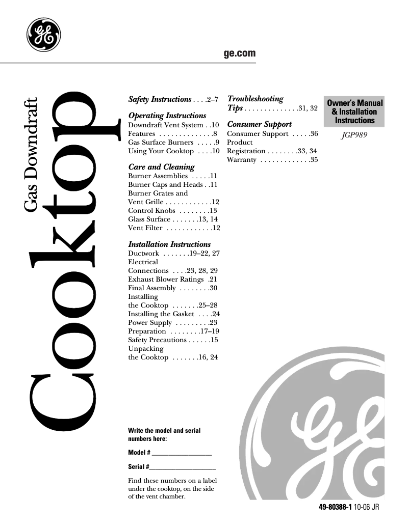 Page 1 of the manual Installation Guide GE Profile JGP989KKCC