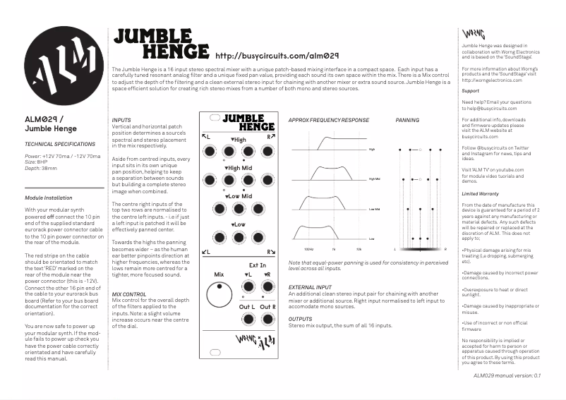 Page 1 de la notice Manuel utilisateur ALM Jumble Henge ALM-029