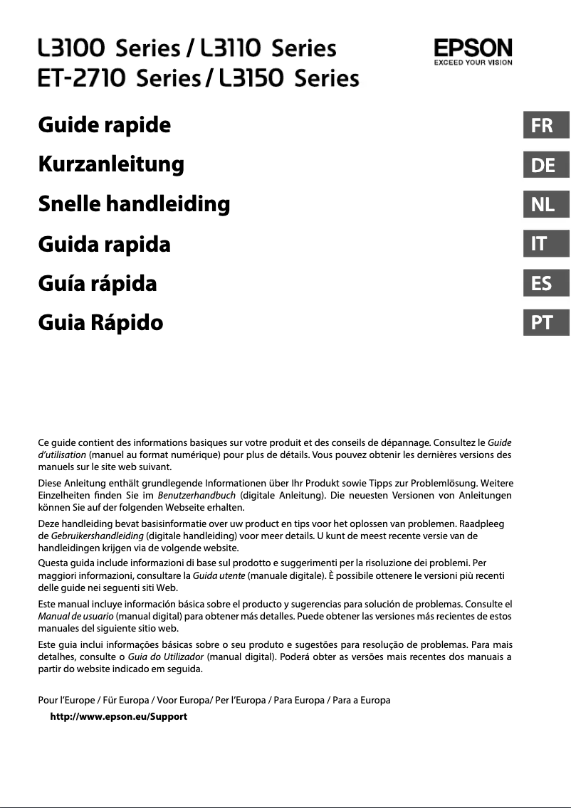 Page n°1 - Guide de démarrage rapide Epson EcoTank L3111