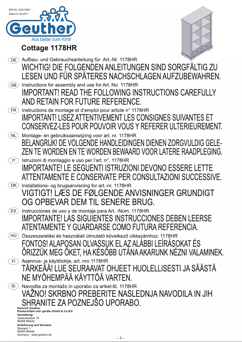 Page 1 de la notice Manuel utilisateur Geuther 1178S3