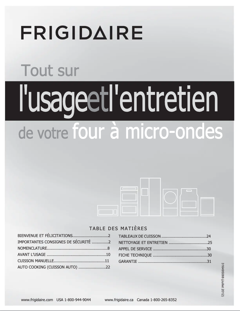 Page n°1 - Manuel utilisateur Frigidaire FFMV154CLS