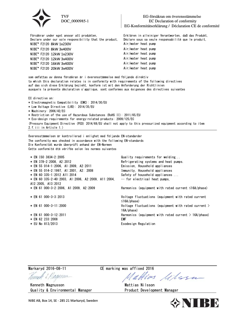 Page n°1 - Manuel utilisateur Nibe F2120-8