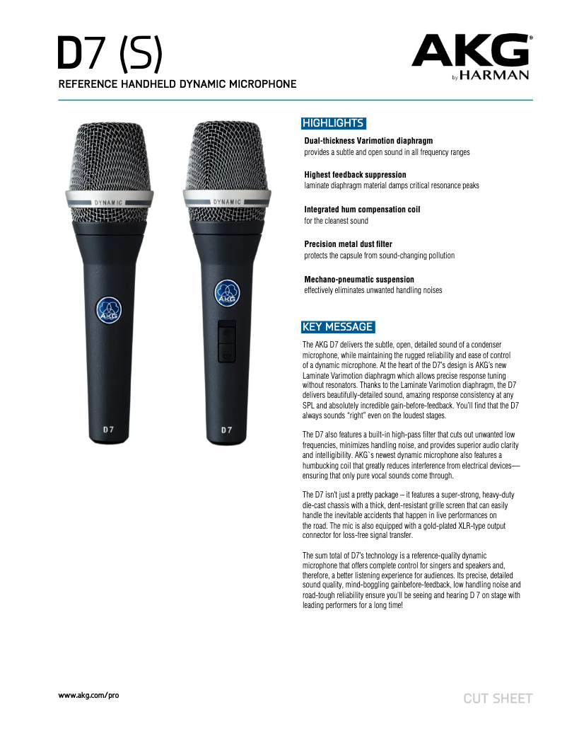 Page n°1 - Fiche technique AKG D7