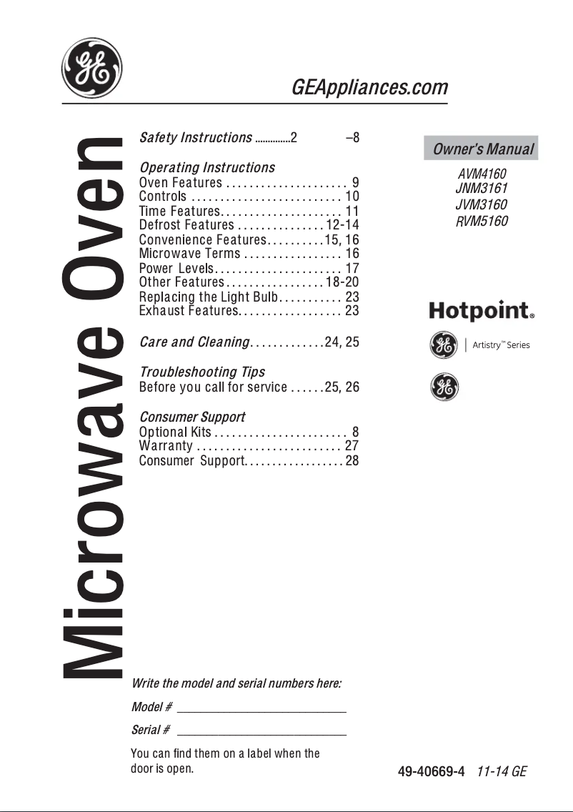 Page 1 de la notice Informations de garantie Hotpoint RVM5160DHWW