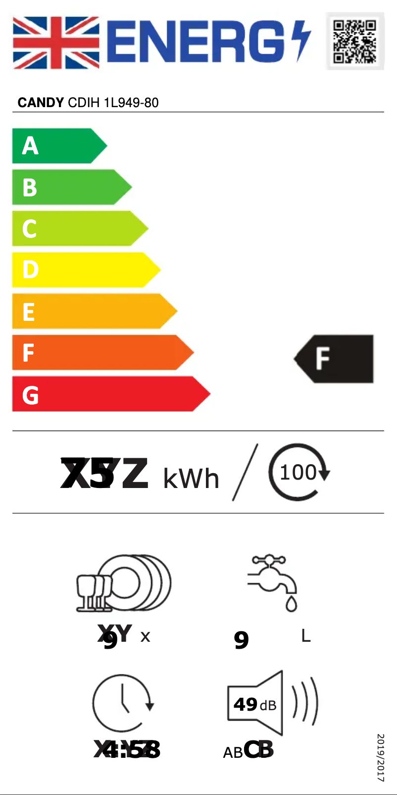 Page 1 de la notice Label énergétique Candy CDIH 1L949-80