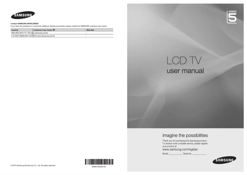 Page 1 de la notice Manuel utilisateur Samsung LE46C535F1W