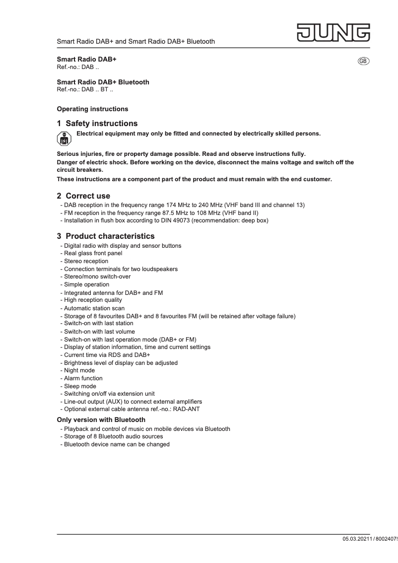 Page n°1 - Manuel utilisateur JUNG DAB A WW