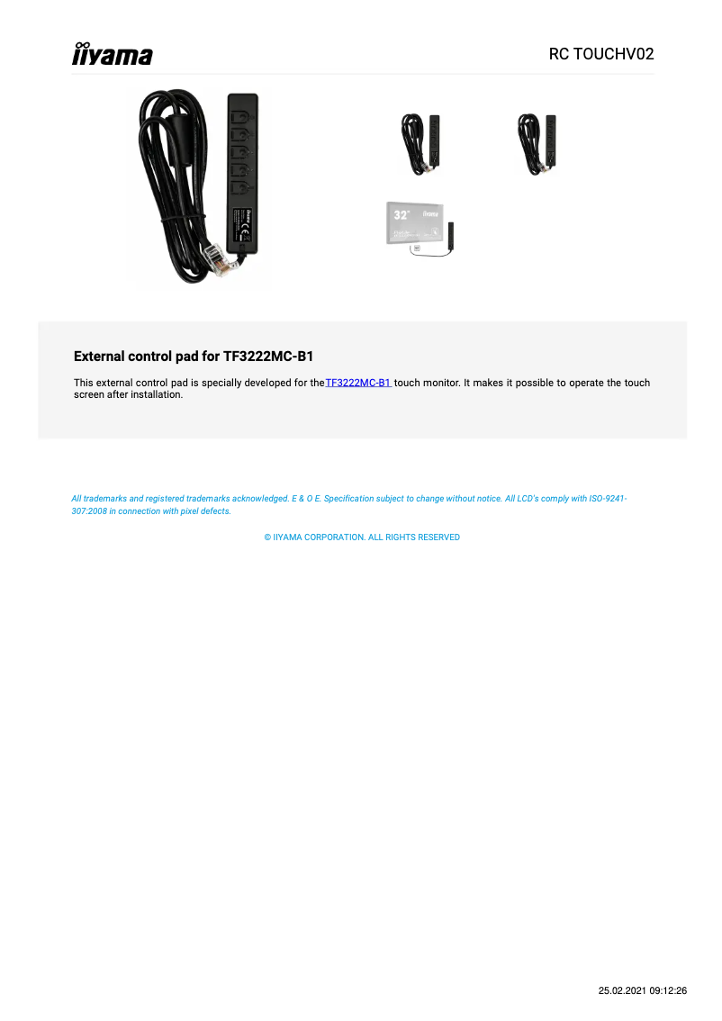 Page n°1 - Manuel utilisateur Iiyama RC TOUCHV02