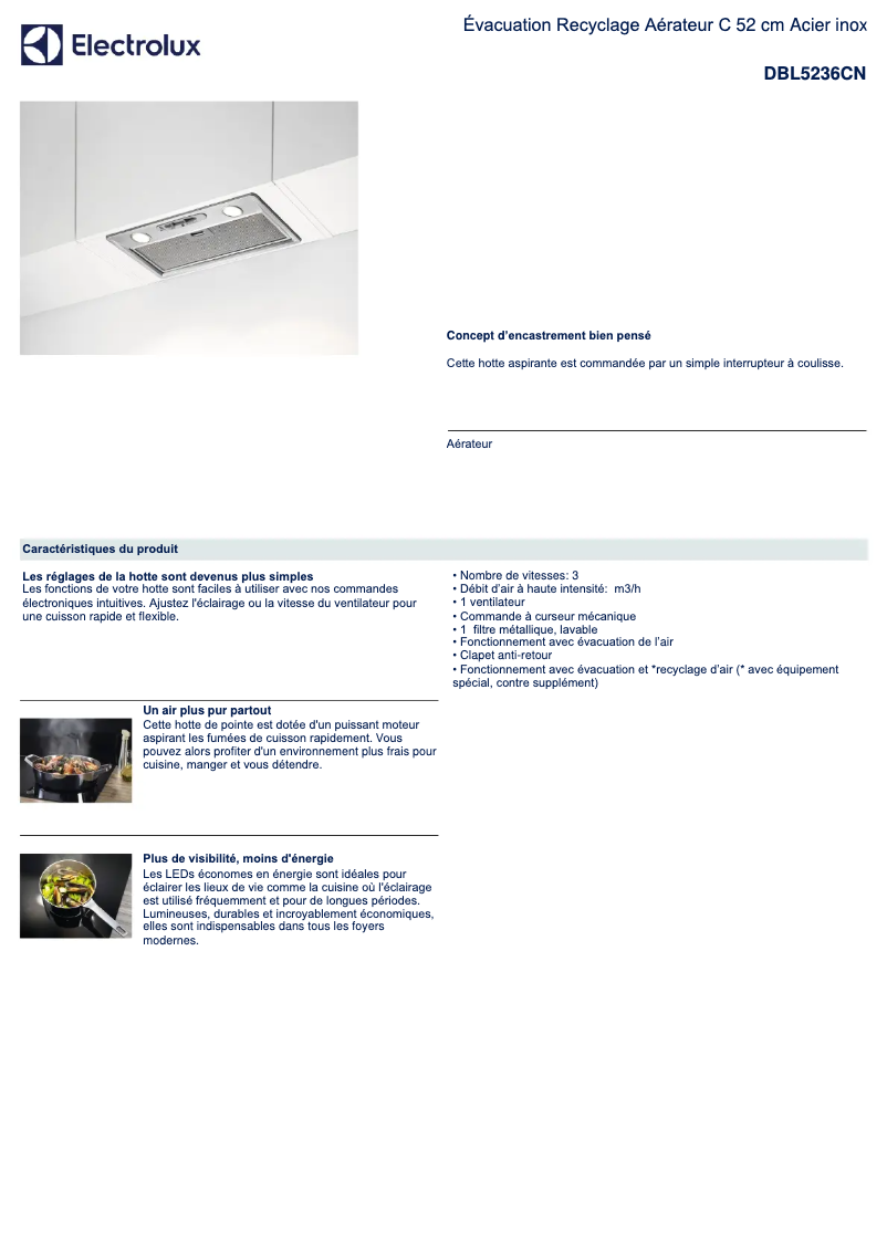 Page n°1 - Fiche technique Electrolux DBL5236CN