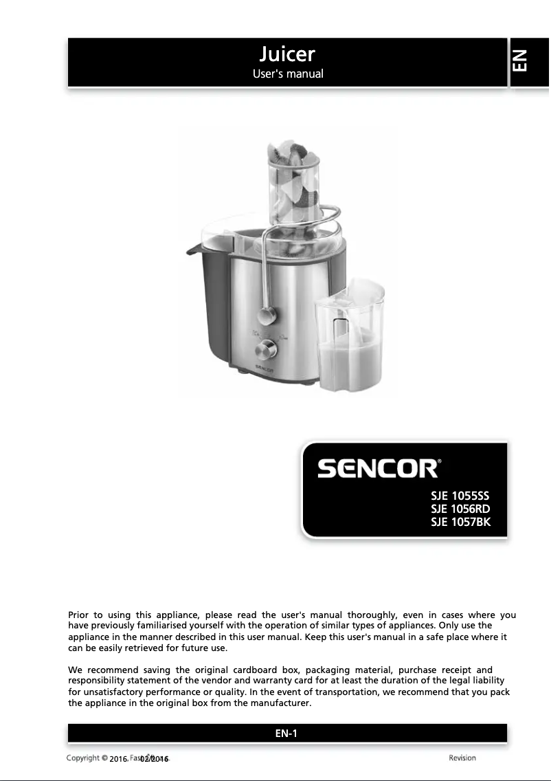 Page n°1 - Manuel utilisateur Sencor SJE 1056RD