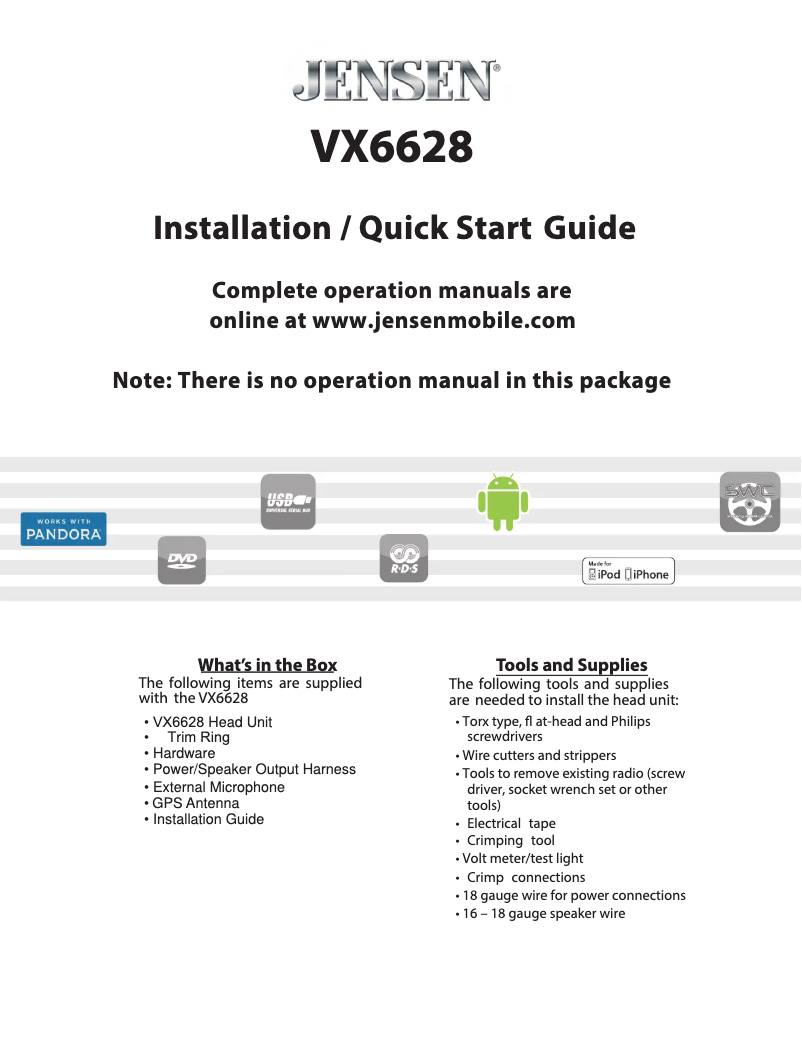 Page n°1 - Guide d'installation Jensen VX6628