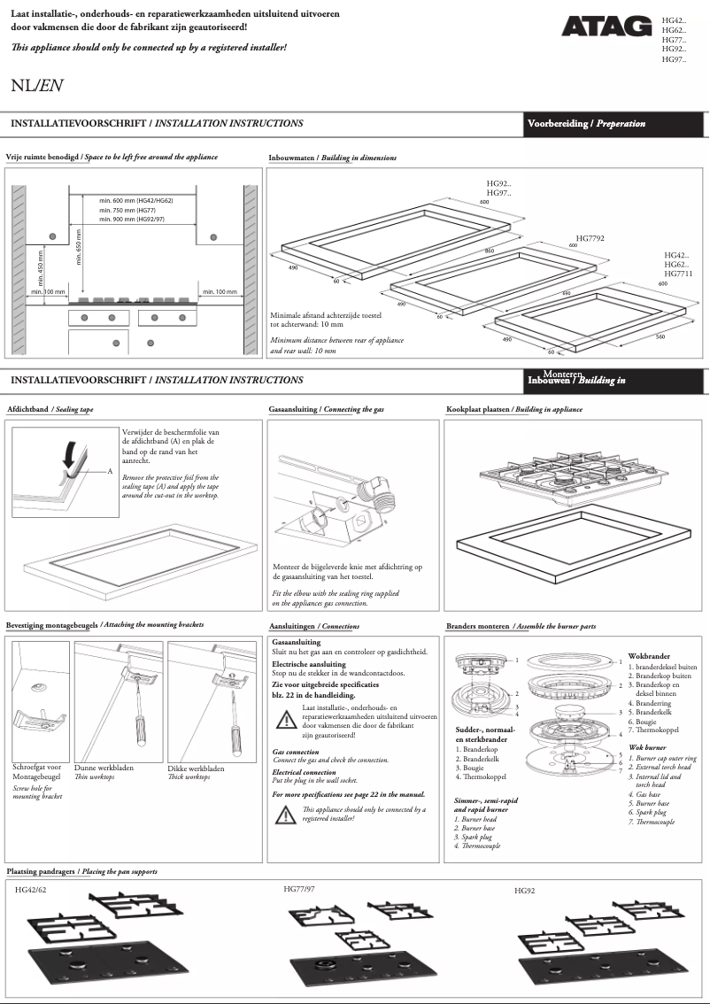 Page n°1 - Manuel utilisateur Atag HG6211CA