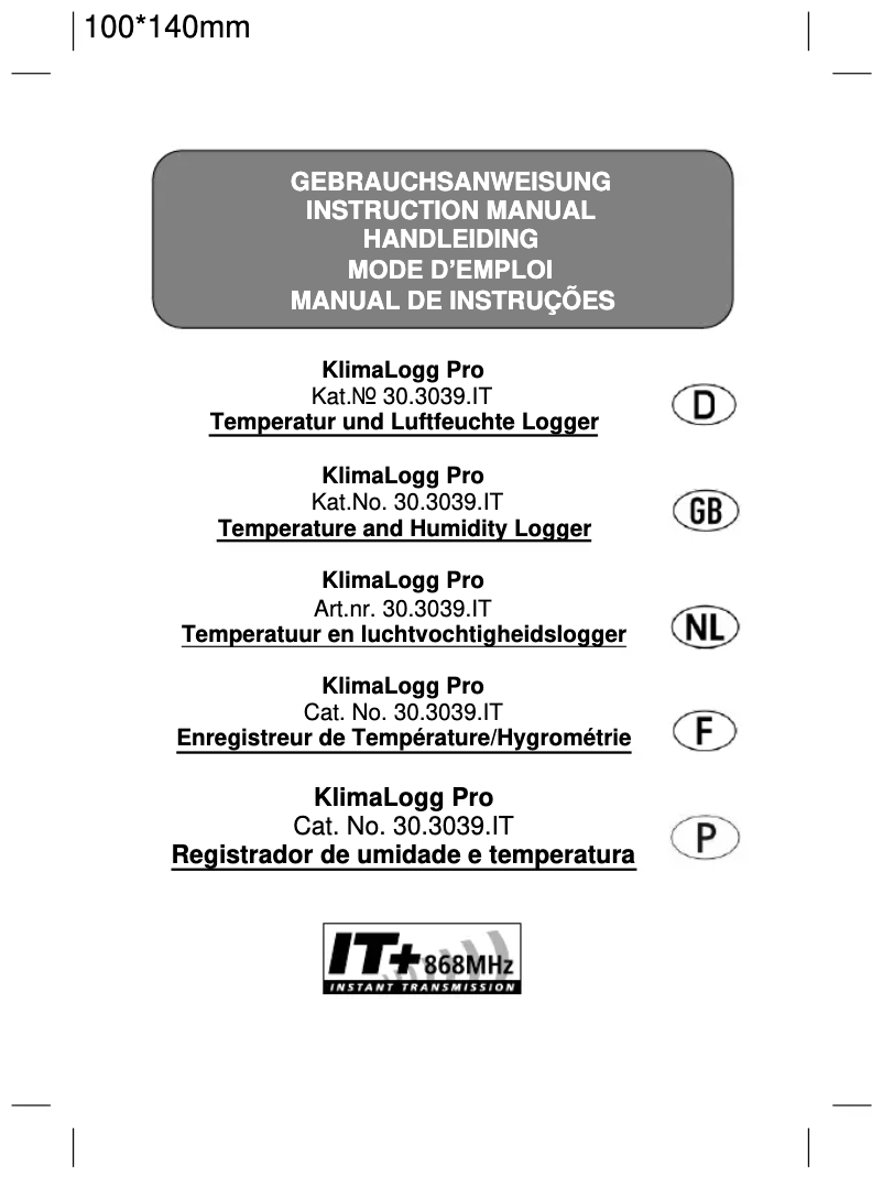 Image de la première page du manuel de l'appareil KlimaLogg Pro 30.3039.IT