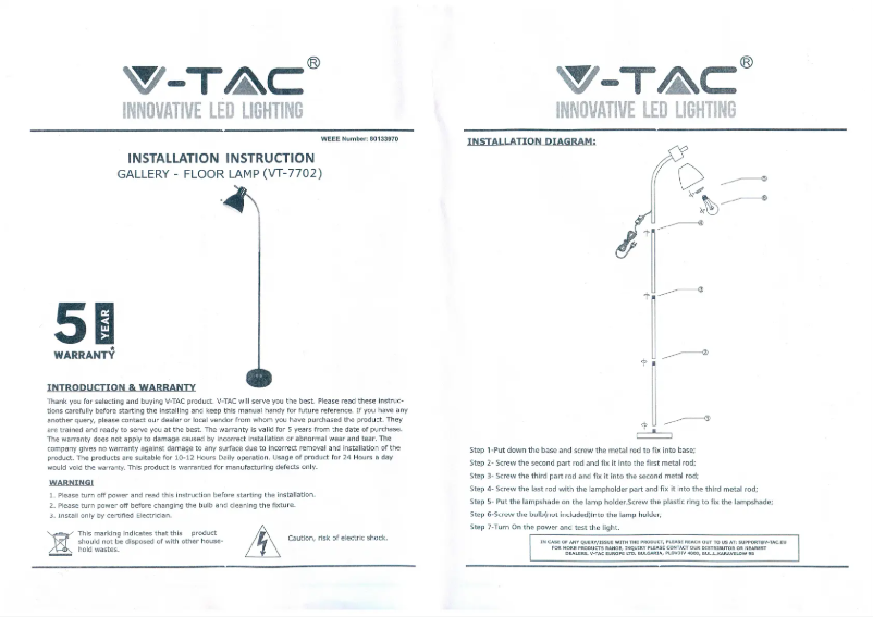 Page 1 de la notice Manuel utilisateur V-TAC VT-7702
