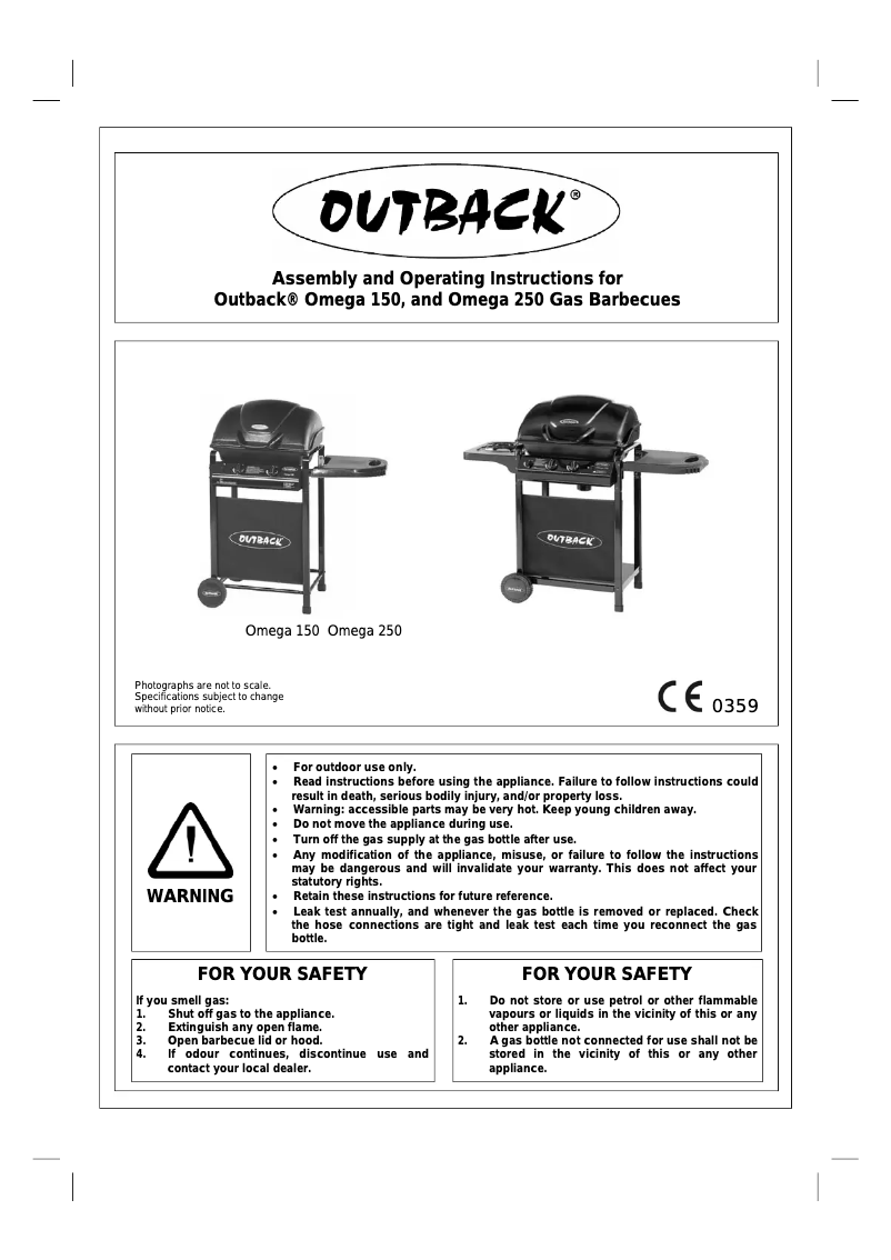 Page n°1 - Manuel utilisateur Outback Omega 250
