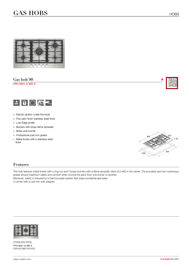 Page n°1 - Fiche technique Fulgor Milano FPH 905 G WK X
