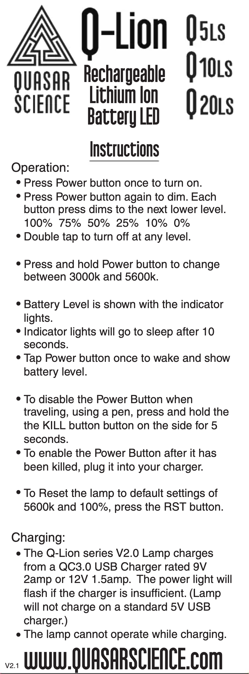 Page 1 de la notice Manuel utilisateur Quasar Science Q-Lion Q10