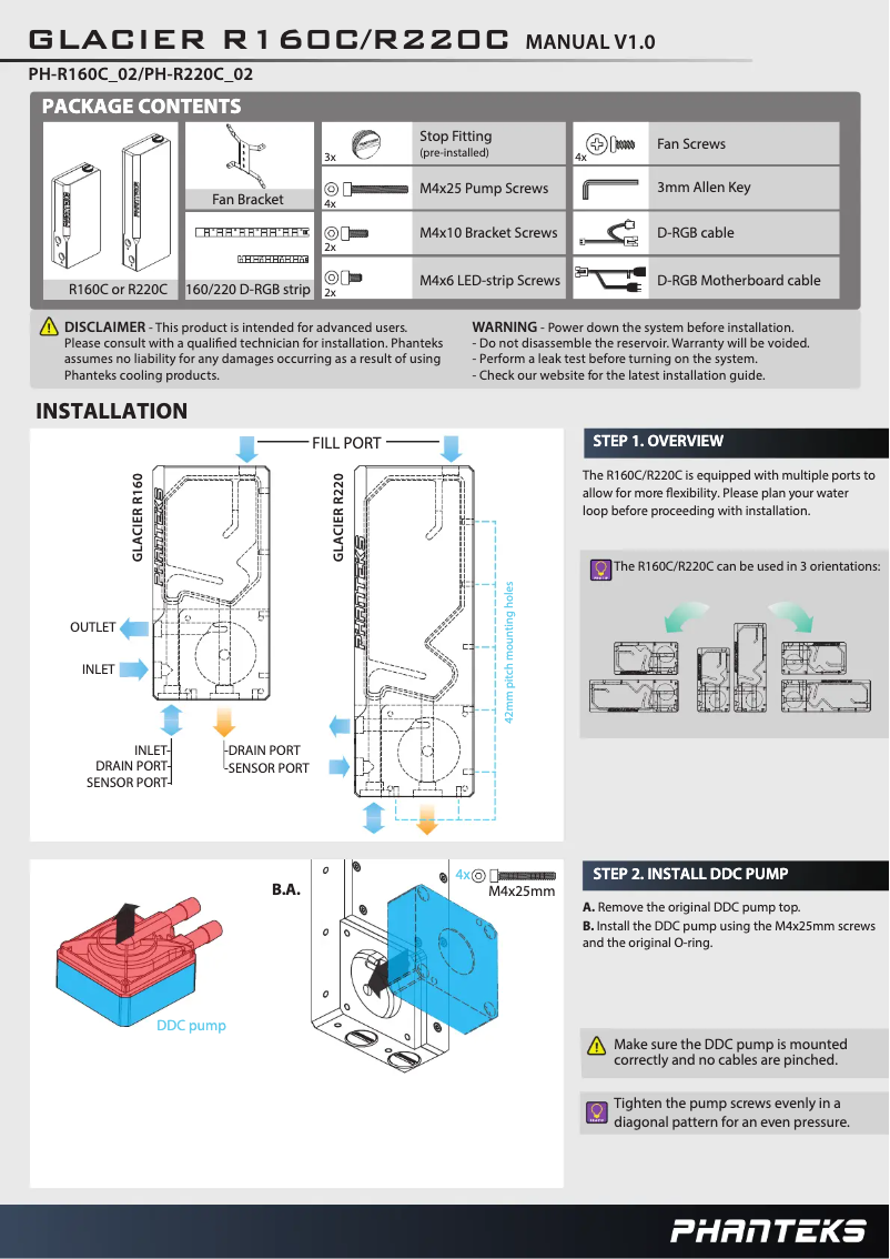 Page 1 de la notice Manuel utilisateur Phanteks Glacier R160C