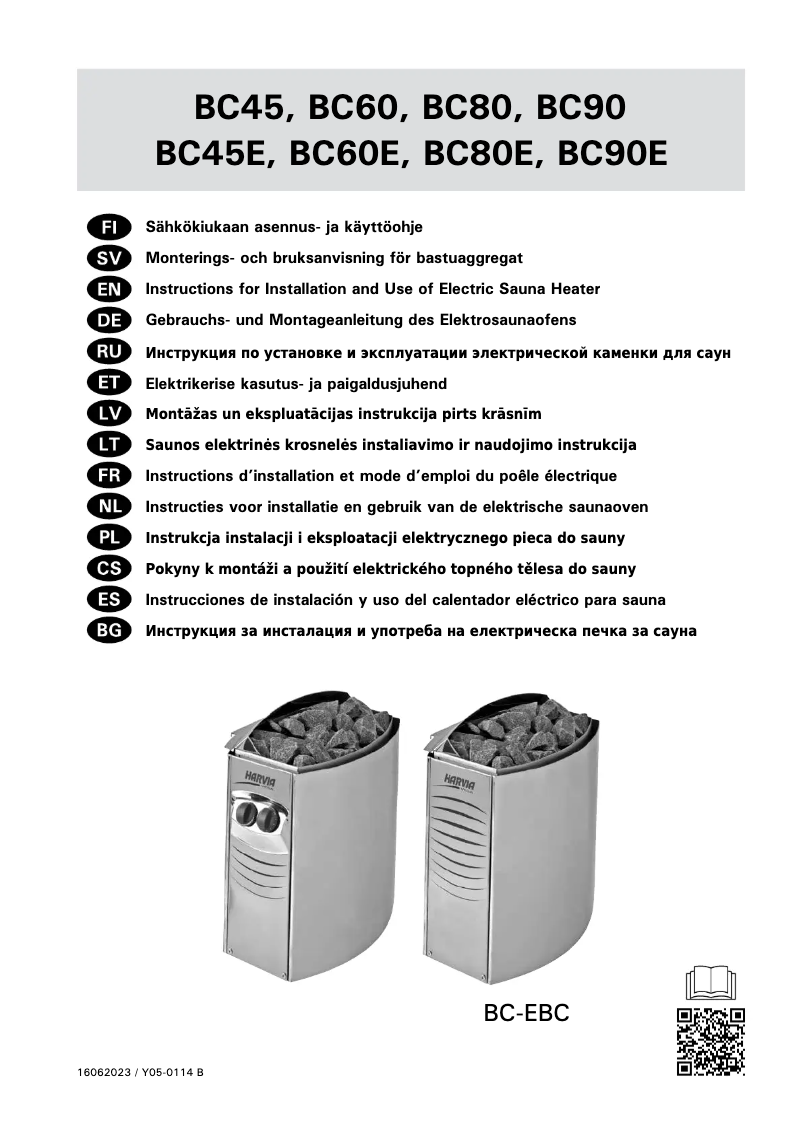 Page n°1 - Manuel utilisateur Harvia Vega BC60 HCB600400S