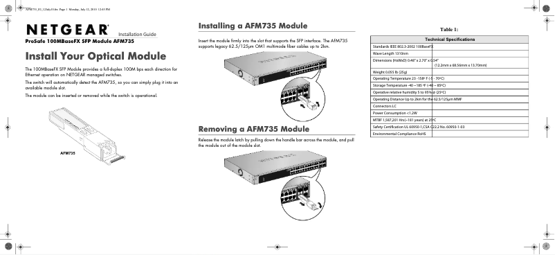 Page 1 de la notice Manuel utilisateur Netgear AFM735