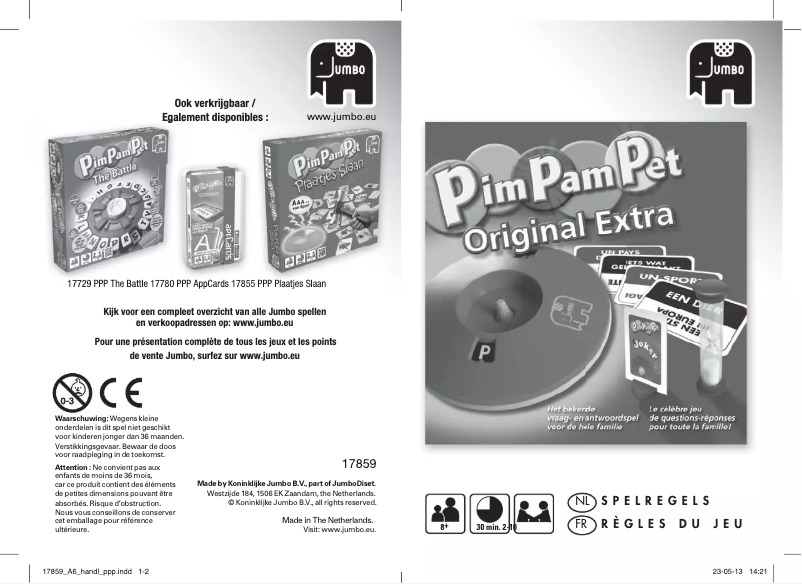 Page 1 de la notice Manuel utilisateur Jumbo Pim Pam Pet Original Extra