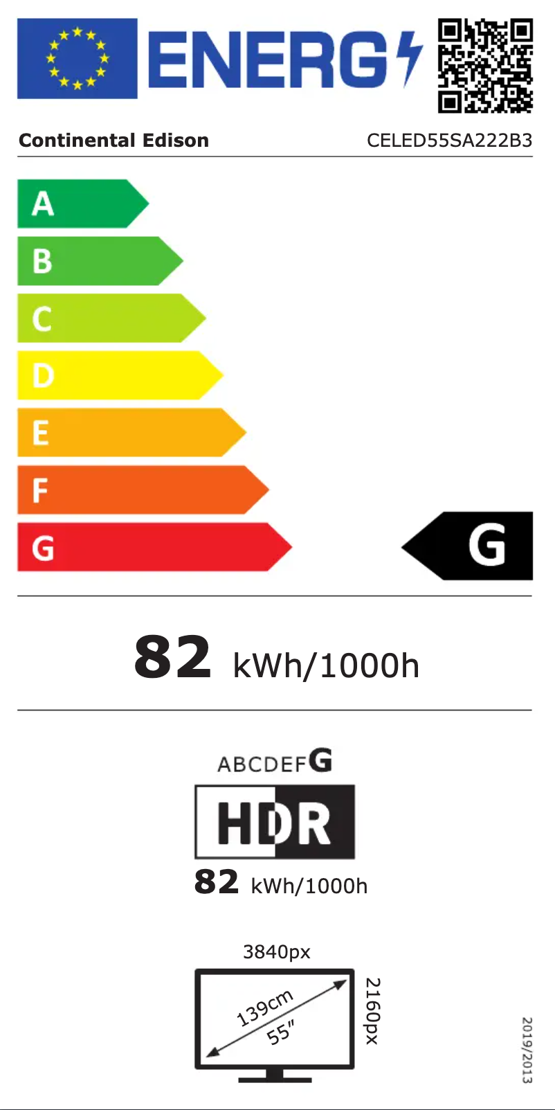 Page n°1 - Label énergétique Continental Edison CELED55SA222B3