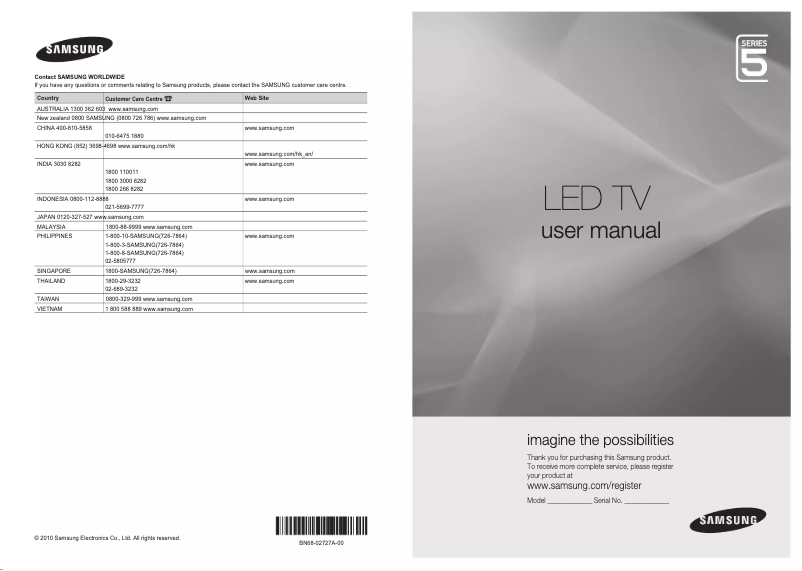 Page 1 de la notice Manuel utilisateur Samsung UA40C5000QW