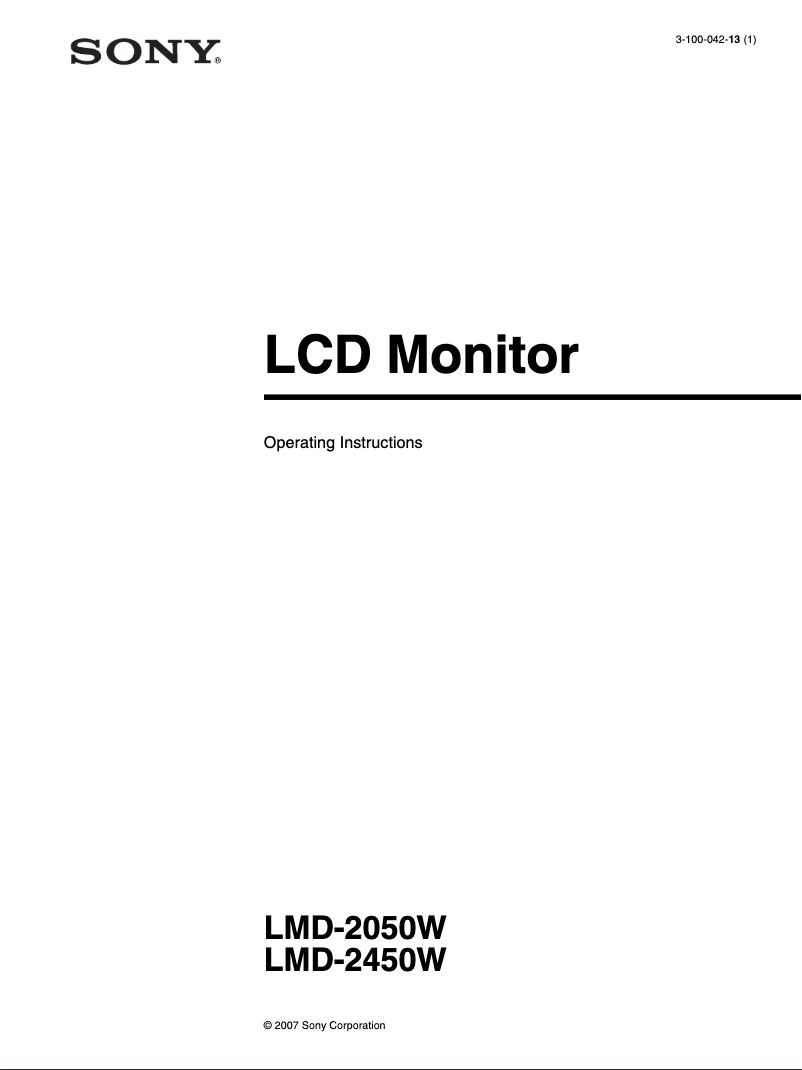 Page n°1 - Manuel utilisateur Sony LMD-2050W