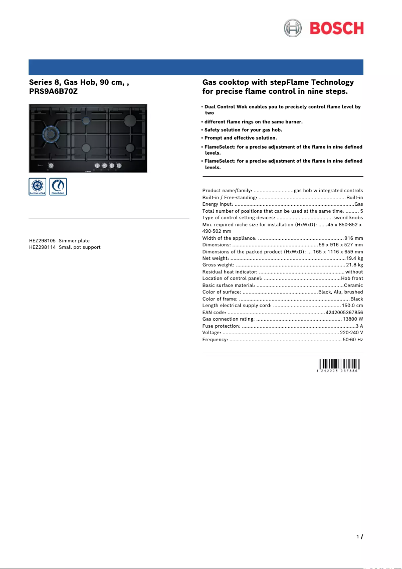 Image de la première page du manuel de l'appareil PRS9A6B70Z