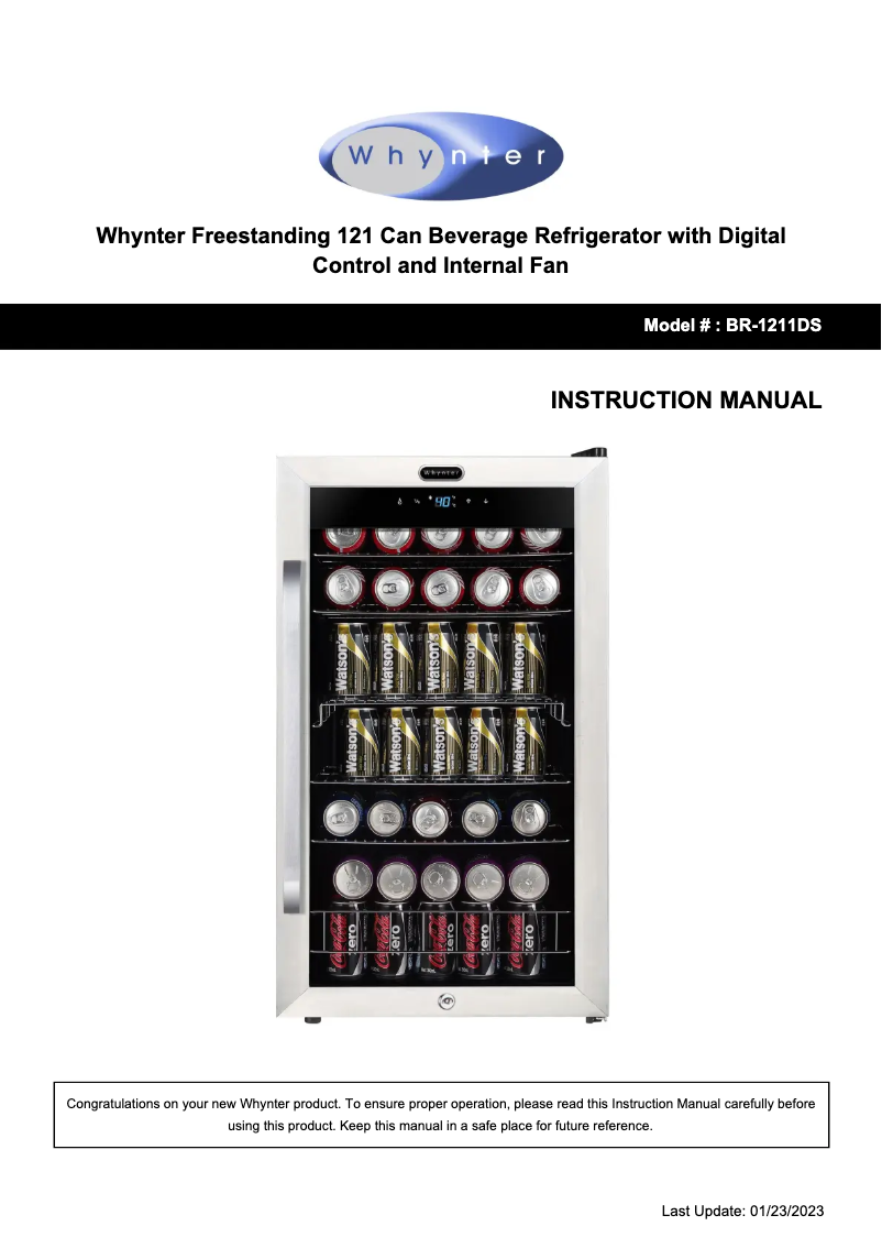 Page 1 de la notice Manuel utilisateur Whynter BR-1211DS