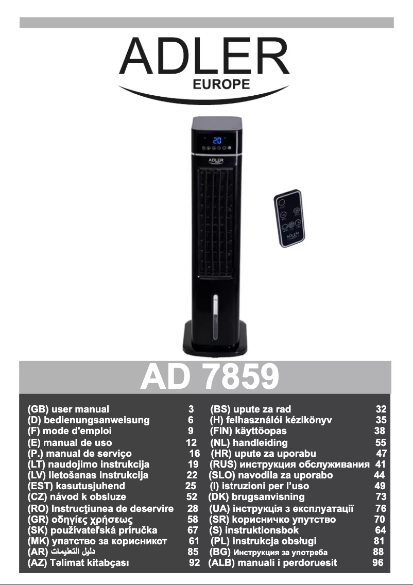 Page 1 de la notice Manuel utilisateur Adler AD 7859