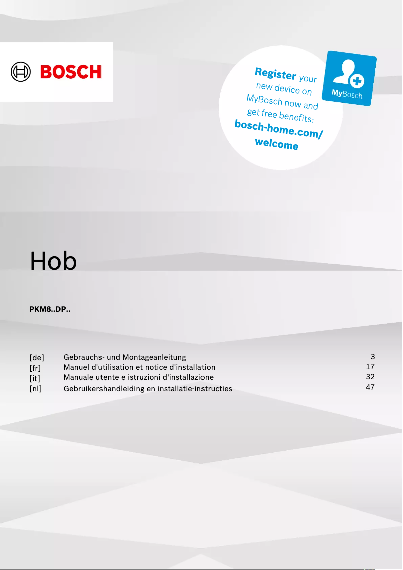 Page n°1 - Guide d'installation Bosch PKM801DP2D