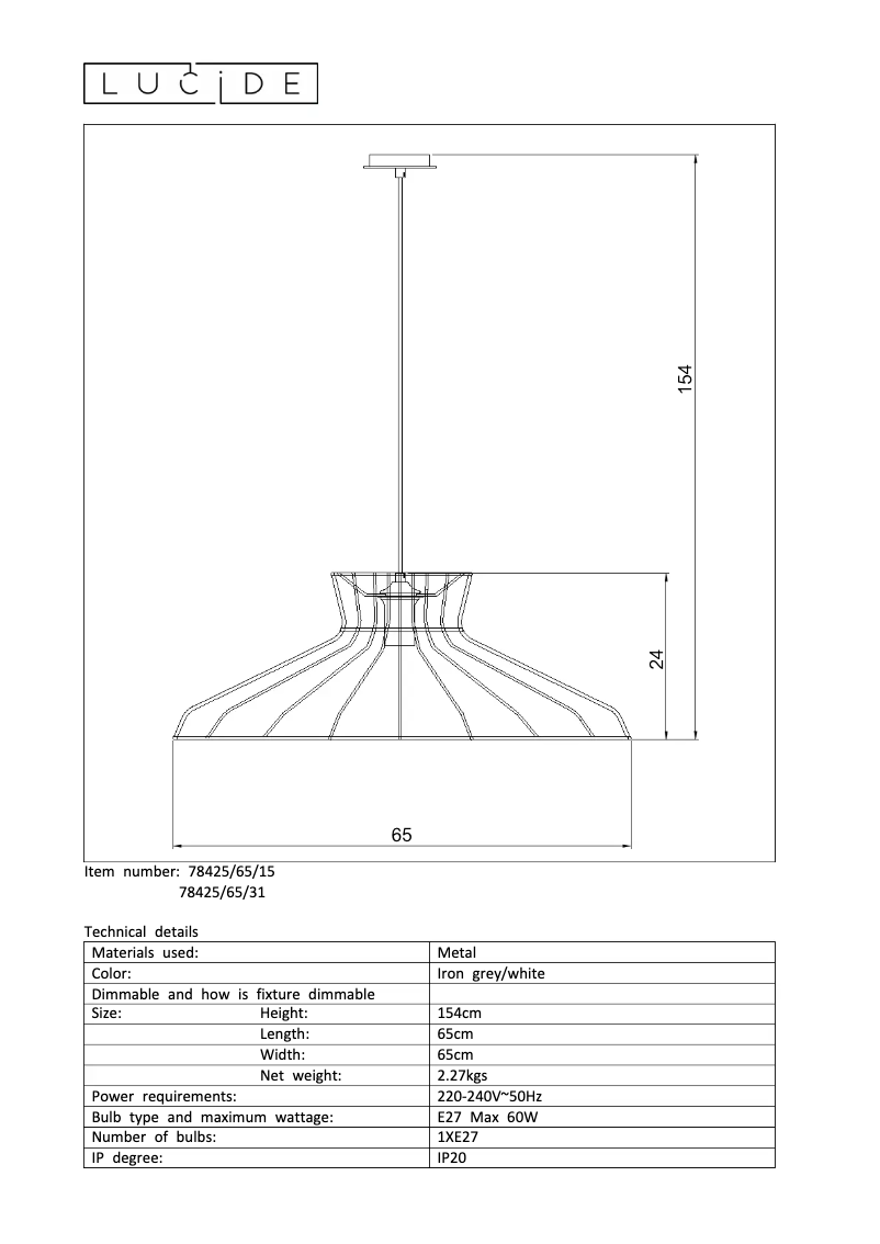 Page n°1 - Manuel utilisateur Lucide Hott 78425/65/15