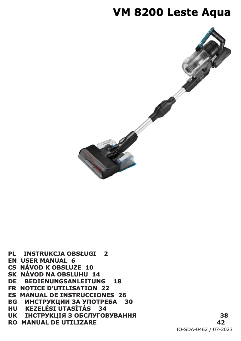 Imagen de la primera página del manual del dispositivo Aqua Leste VM 8200