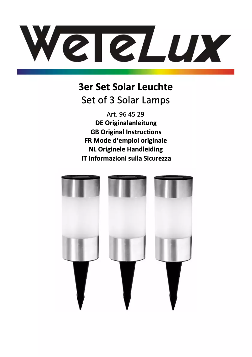 Page 1 de la notice Manuel utilisateur Wetelux 964529