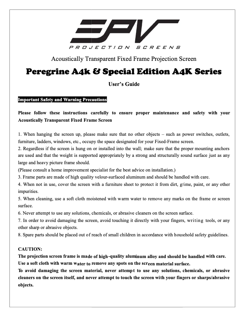 Page n°1 - Manuel utilisateur EPV PGF106WH1-A4K