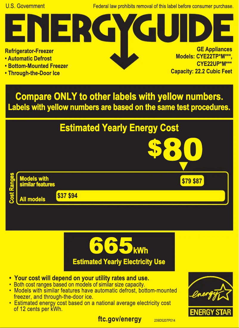 Page n°1 - Label énergétique GE CYE22UP2MS1