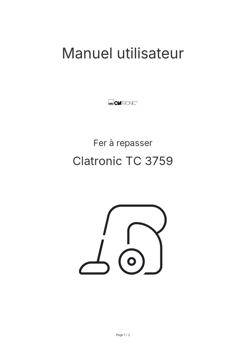 Page n°1 - Manuel utilisateur Clatronic TC 3759