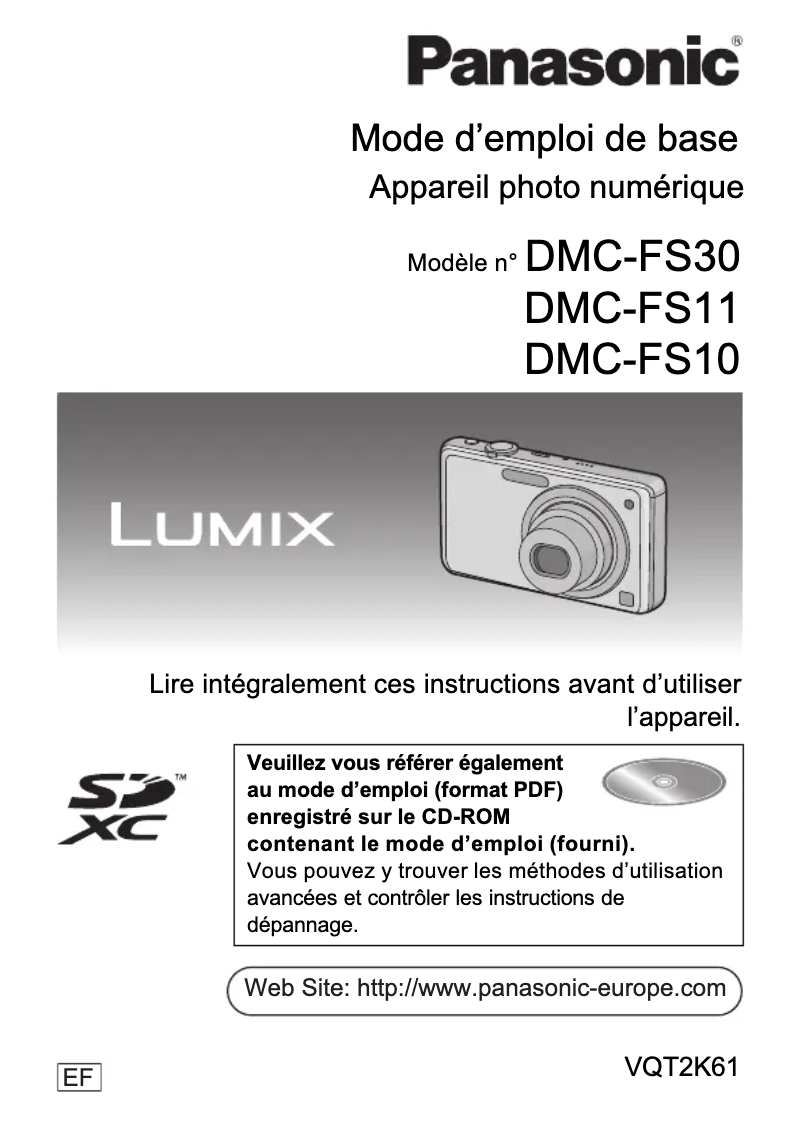Page 1 de la notice Manuel utilisateur Panasonic Lumix DMC-FS30
