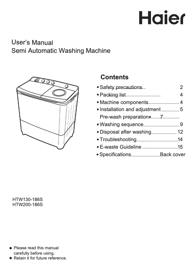 Page 1 de la notice Manuel utilisateur Haier HTW130-186S