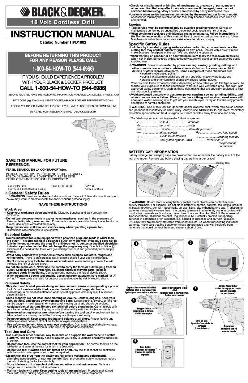Page 1 de la notice Manuel utilisateur Black & Decker HPD1802