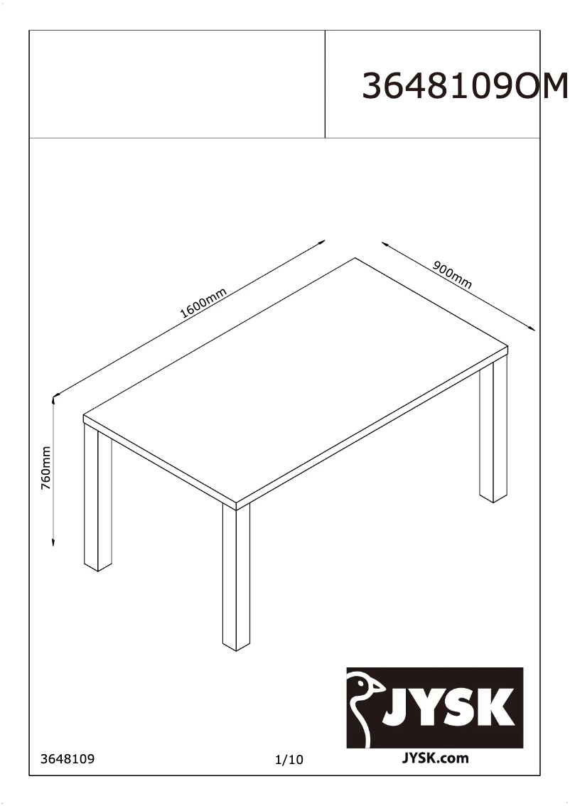 Page n°1 - Manuel utilisateur JYSK Omme (90x160x76)
