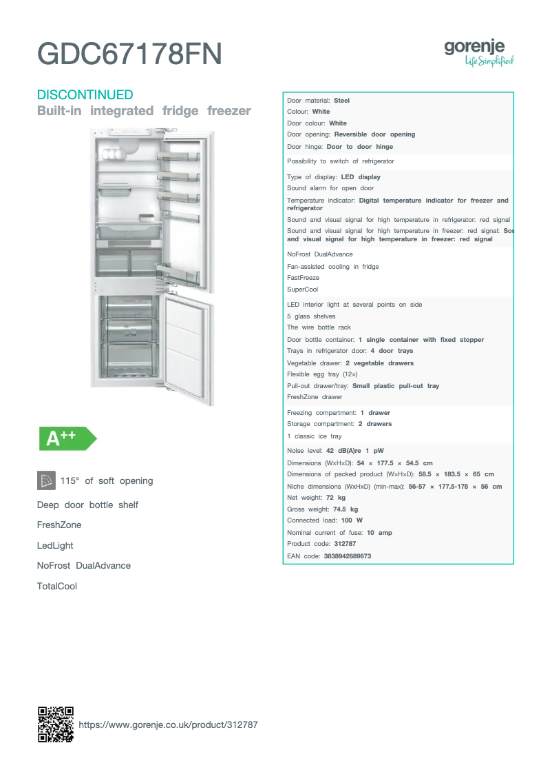 Page n°1 - Fiche technique Gorenje GDC67178FN