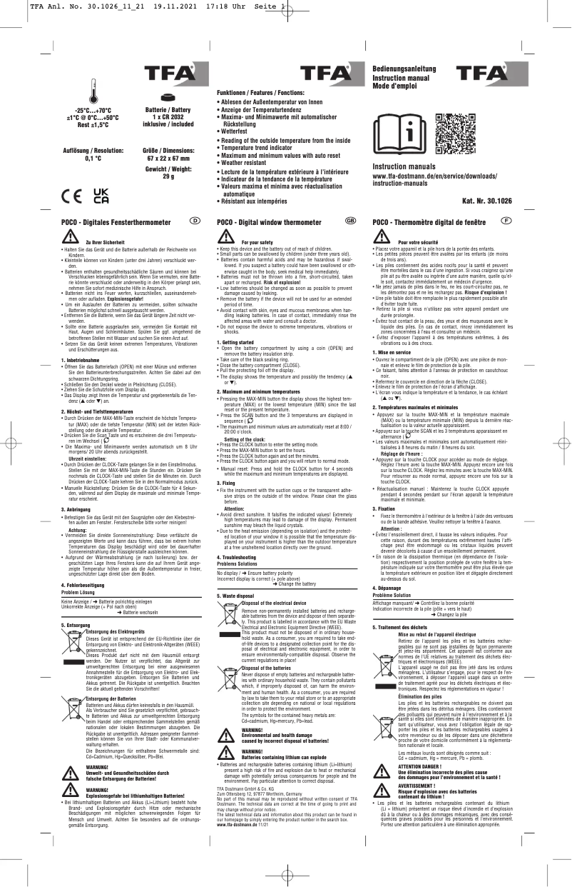 Image de la première page du manuel de l'appareil Poco 30.1026