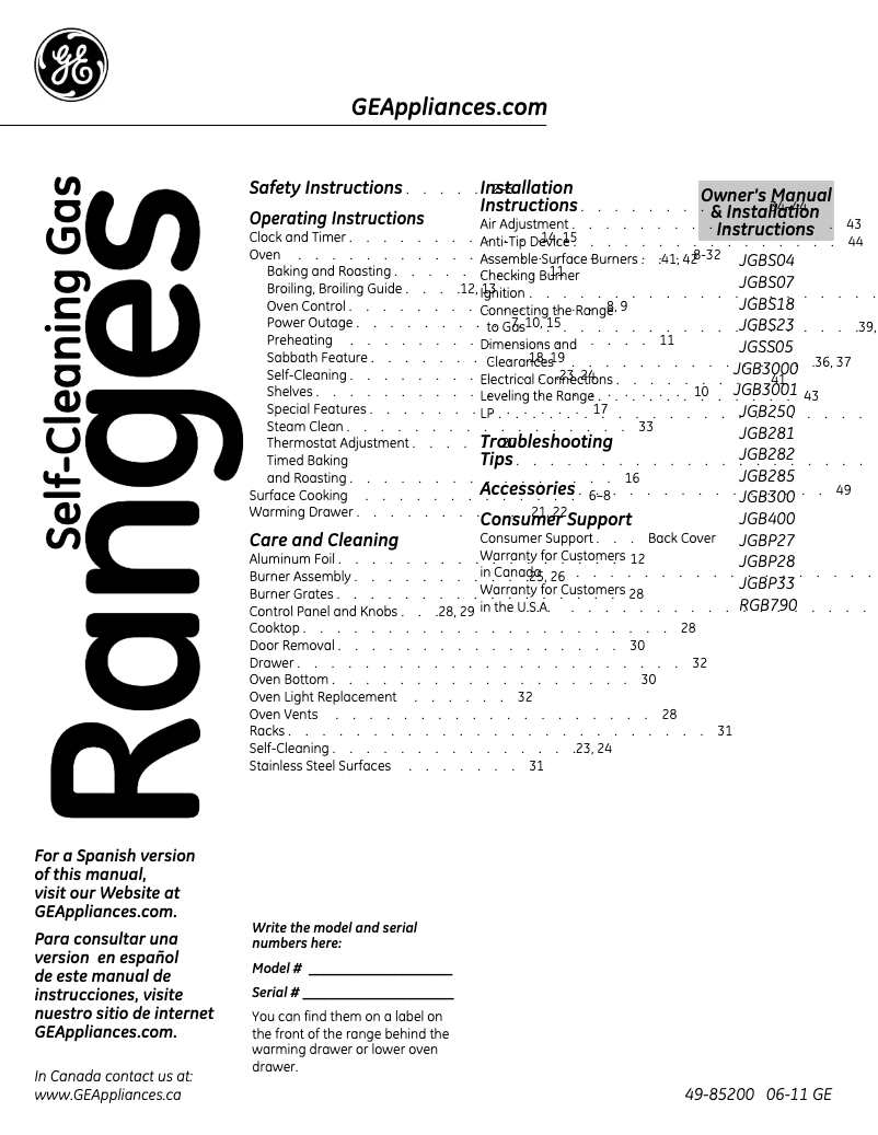 Page 1 de la notice Guide d'installation GE JGBS23DETCC