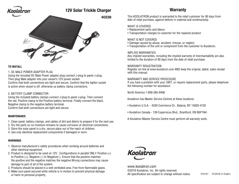 Page n°1 - Manuel utilisateur Koolatron 402388