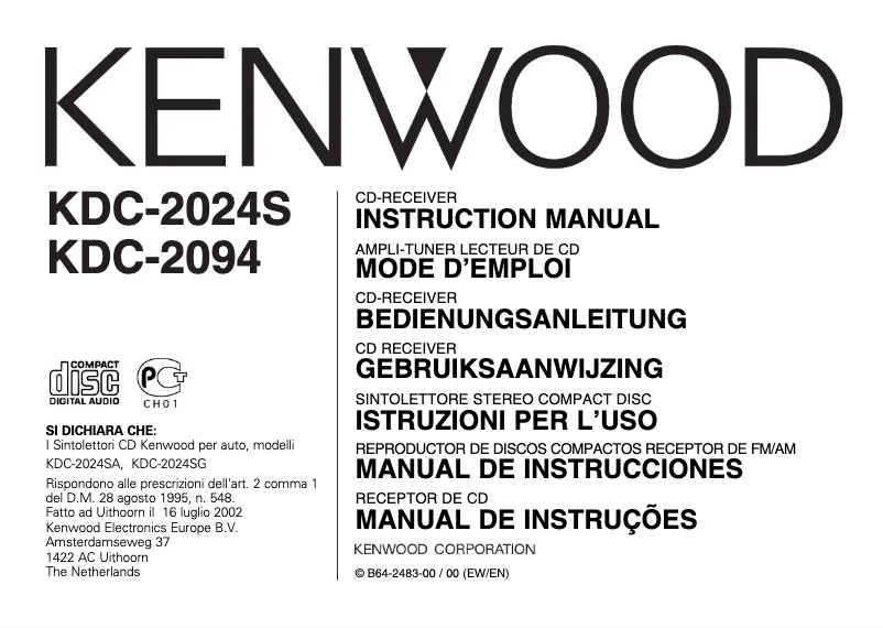 Page 1 de la notice Manuel utilisateur Kenwood KDC-2094