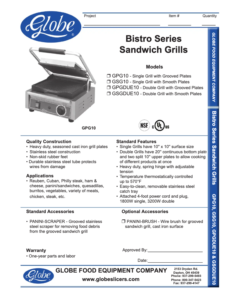 Page n°1 - Manuel d'utilisation et d'entretien Globe GPGDUE10