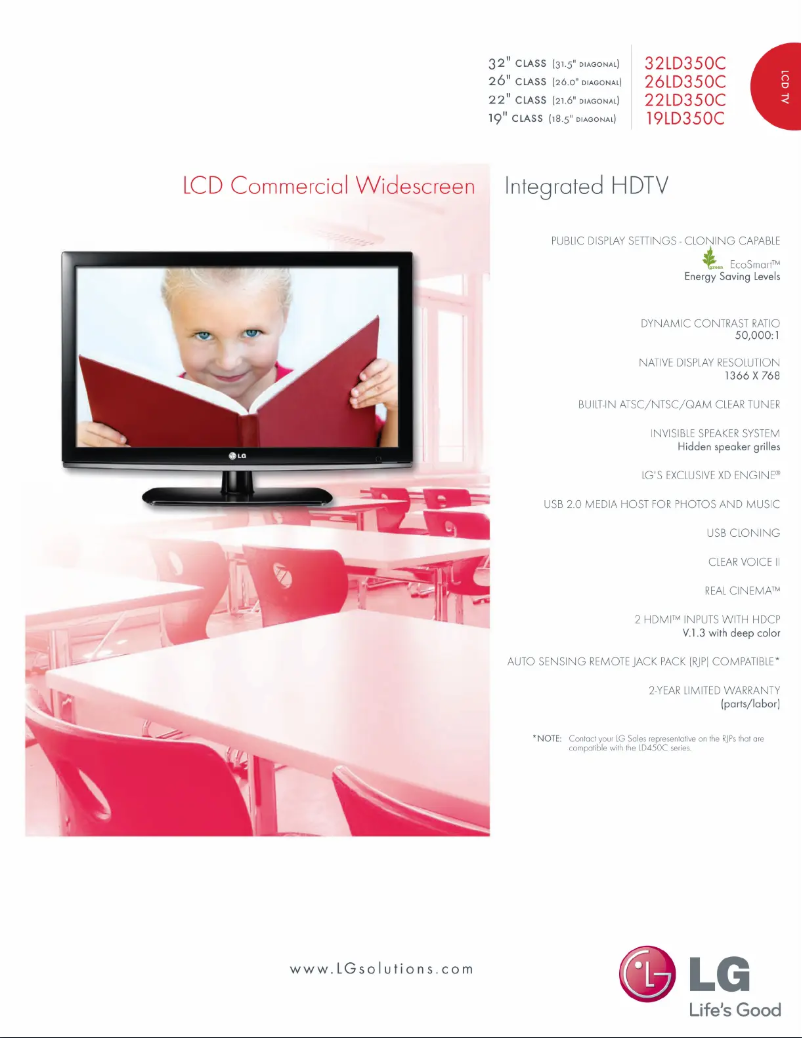 Page 1 de la notice Fiche technique LG 32LD350